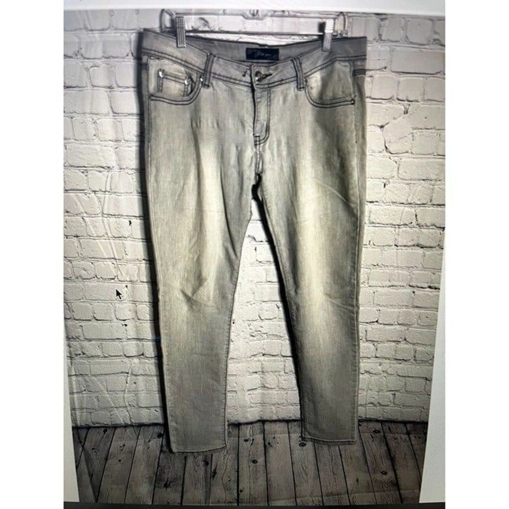 P&P Jeans  Grey Rhinestone Embellished Slim Denim Pants Size 11/12 Streetwear